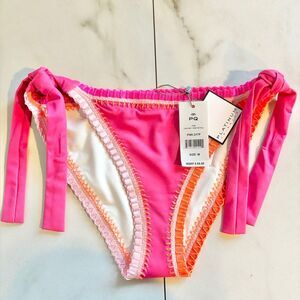 NWT Anthropologie pilyq platinum crochet trim pink tie bikini bottom
